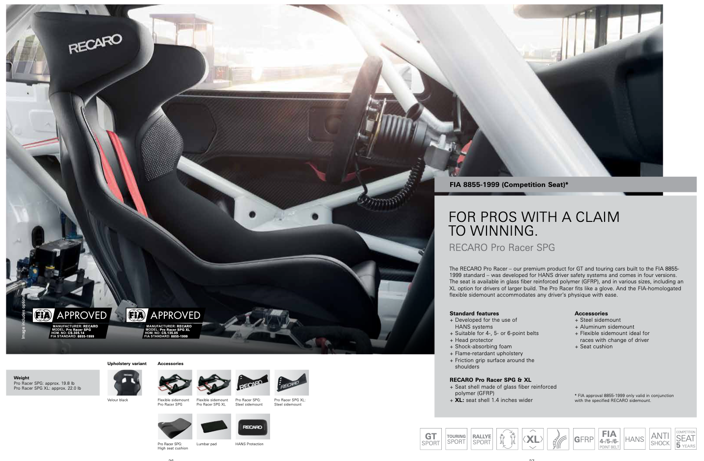 Recaro Pro Racer SPG XL Racing Seat - GFRP Velour Black