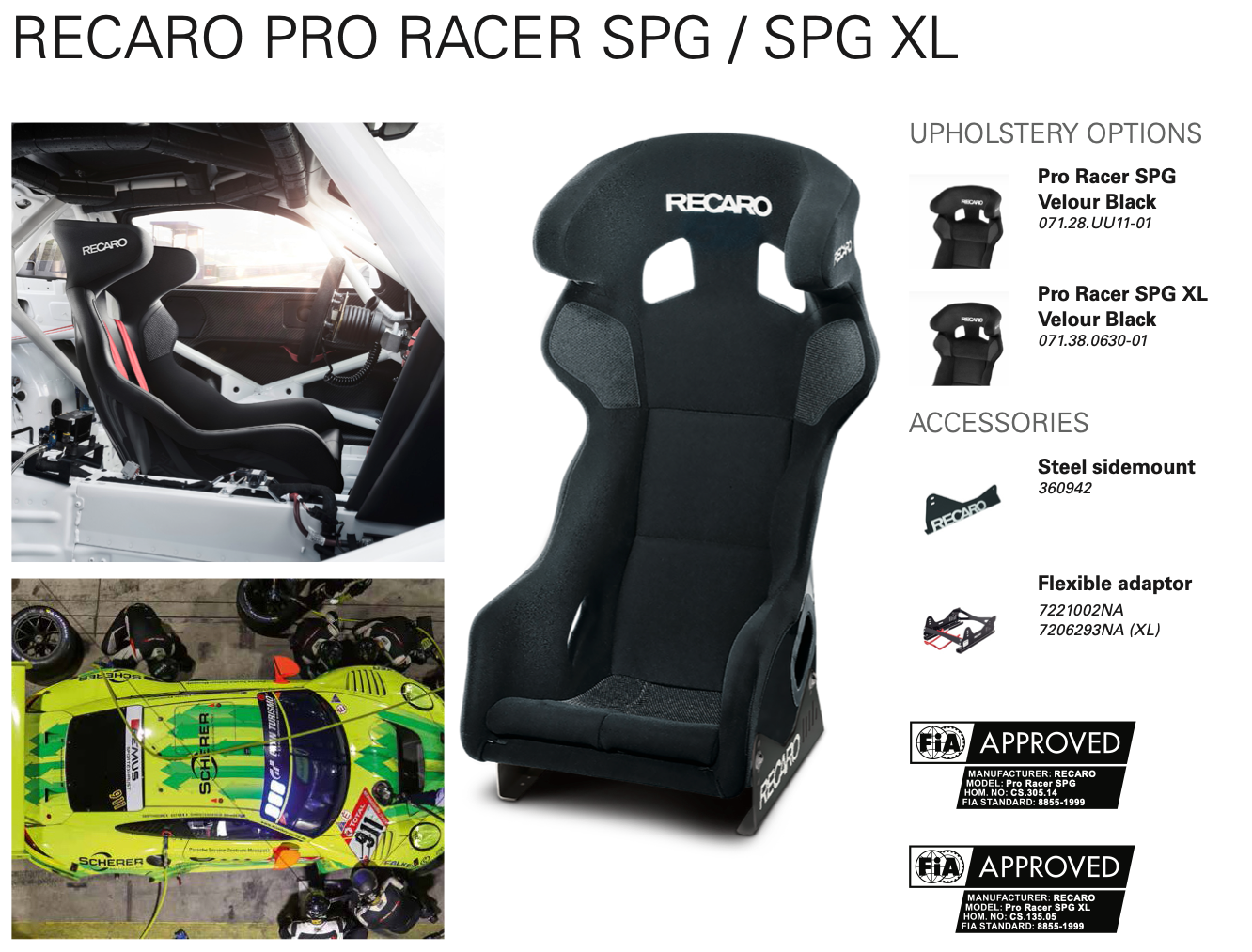 Recaro Pro Racer SPG XL Racing Seat - GFRP Velour Black