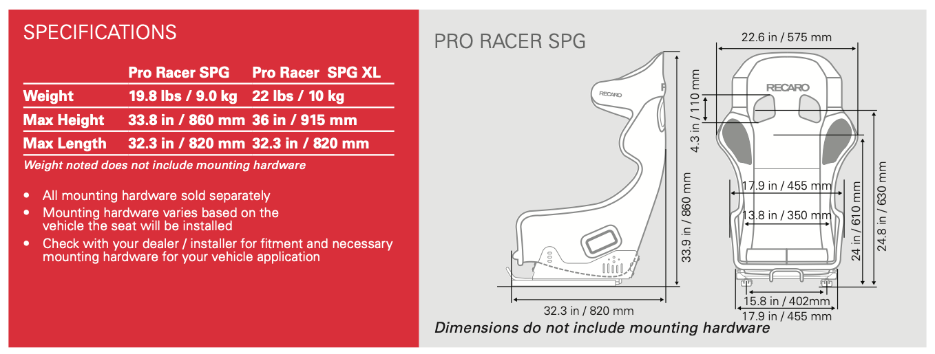 Recaro Pro Racer SPG XL Racing Seat - GFRP Velour Black