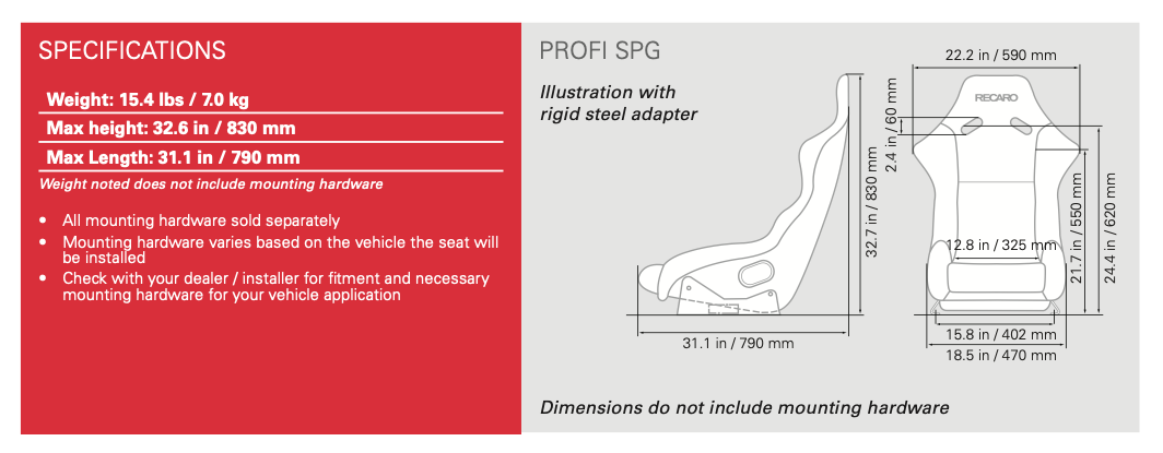 Recaro Profi SPG Racing Seat - GFRP Velour Black